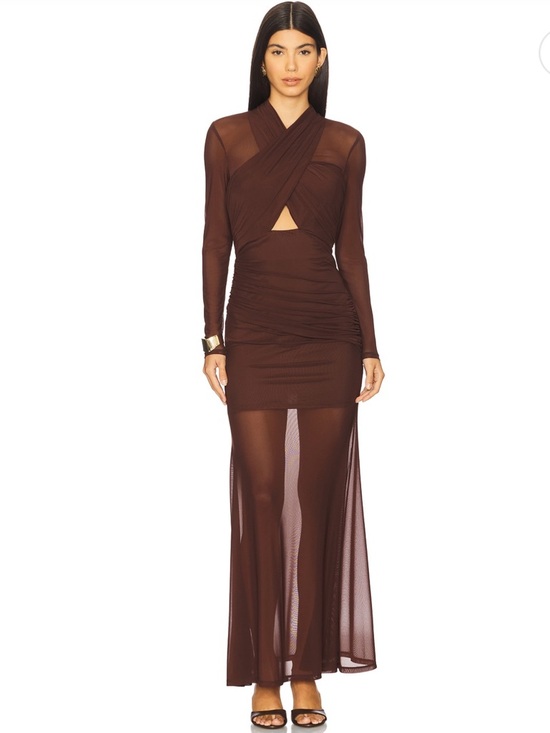 Bardot Dresses & Skirts - Veria Wrap Mesh Maxi Dress in Chocolate